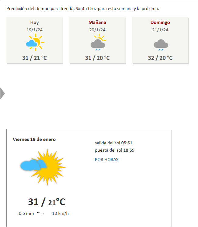 Tiempo Irenda Santa Cruz Bolivia semana Meteobox.es